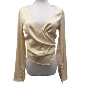 H&M Cream Satin Wrap Blouse Small Asymmetric Office Chic Work Academia Corporate